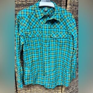 Stio Vibrant Plaid Men's Shirt- Kirby, Large,‎ Green/Blue